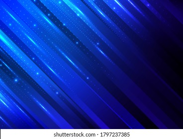 Resumen de tecnología digital futurista diferente neón de diferentes puntos de luz con iluminación sobre fondo de rayas azules. Grandes datos. Ilustración del vector