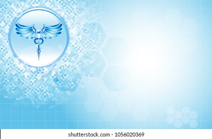 Abstract technology digital health medical concept caduceus medical symbol on hi tech blue healthcare pharmacy on gradient hexagon for template web design or presentation.Vector Illustration.EPS10