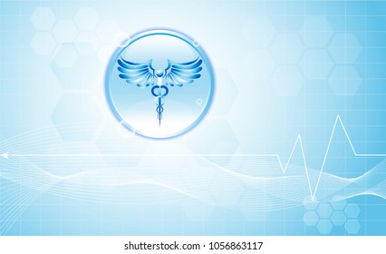 Abstract technology digital health medical 
concept caduceus medical symbol on hi tech blue healthcare pharmacy on gradient hexagon for template web design or presentation.Vector Illustration.EPS10