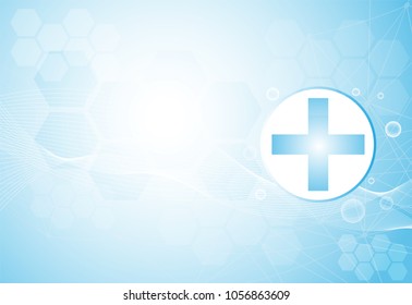 Abstract technology digital health medical 
concept health plus medical symbol on hi tech blue healthcare pharmacy on gradient hexagon for template web design, presentation.Vector Illustration.