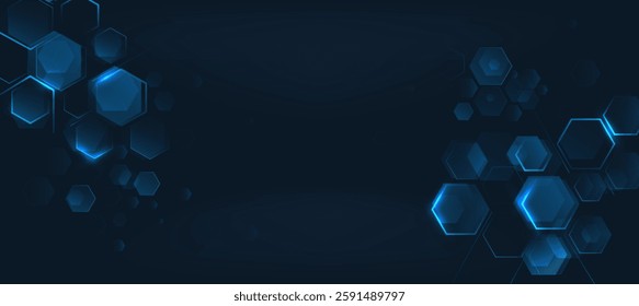Abstract technology, Digital hexagon elegant blue with dark background vector for presentation and tech event poster or web background EPS 10