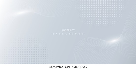 Abstract technology digital lighting futuristic glowing white light lines wave on grey background. Vector illustration