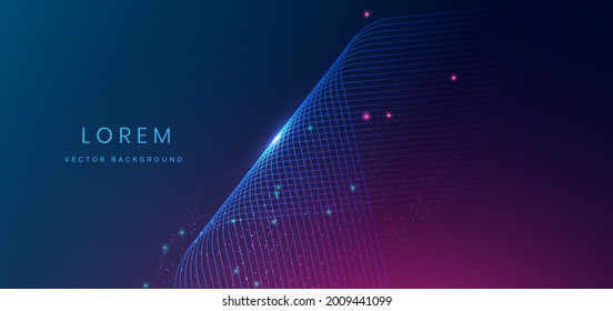 Abstract technology digital lighting futuristic glowing blue and pink light lines wave with light blue, pink  particles background. Vector illustration 