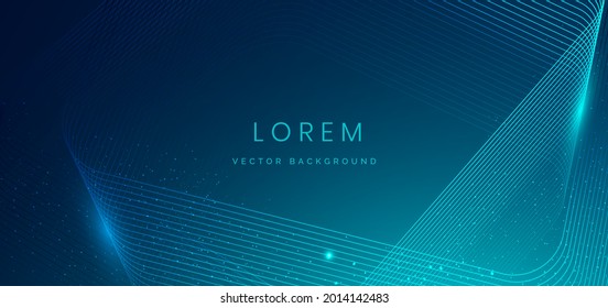 Abstract technology digital lighting futuristic glowing blue light lines wave with light blue particles background. Vector illustration 