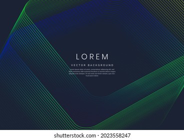 Abstract technology digital lighting futuristic glowing blue and green light lines wave on dark blue background. Vector illustration 