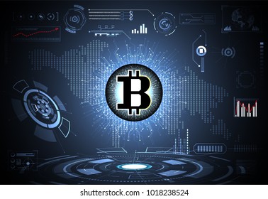 Abstract technology digital money ui futuristic Concept future Golden bitcoin digital currency interface hologram elements of digital data chart,communication,technology,  network.vector illustration