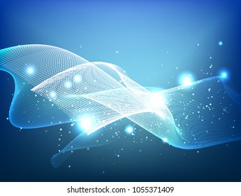 Abstract Technology Digital Particle Waves.wavy structure made of shuffled round particles.swoosh colorful wave modern stream background.Transparent Wavy Veil.Random rippled curved shape.for Design
