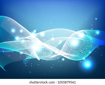 Abstract Technology Digital Particle Waves.wavy structure made of shuffled round particles.swoosh colorful wave modern stream background.Transparent Wavy Veil.Random rippled curved shape.for Design
