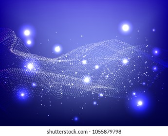 Abstract Technology Digital Particle Waves.wavy structure made of shuffled round particles.swoosh colorful wave modern stream background.Transparent Wavy Veil.Random rippled curved shape.for Design