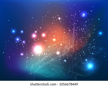 Abstract Technology Digital Particle Waves.wavy structure made of shuffled round particles.technology Space Galaxy background.Transparent Wavy Veil.Random rippled curved shape.for Design
