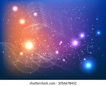 Abstract Technology Digital Particle Waves.wavy structure made of shuffled round particles.technology Space Galaxy background.Transparent Wavy Veil.Random rippled curved shape.for Design