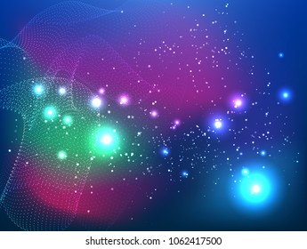 Abstract Technology Digital Particle Waves.wavy structure made of shuffled round particles.swoosh colorful wave modern stream background.Transparent Wavy Veil.Random rippled curved shape.for Design