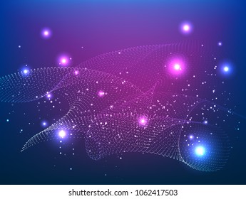 Abstract Technology Digital Particle Waves.wavy structure made of shuffled round particles.swoosh colorful wave modern stream background.Transparent Wavy Veil.Random rippled curved shape.for Design