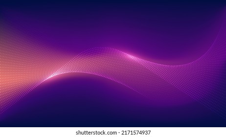 Abstract technology digital style dots wave lines particles with lighting effect on dark blue background. Vector illustration