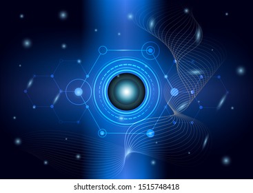 Abstract technology digital vector. EPS10 illustration with shapes, lines, circle, dot; ring, plate, dotted, hexagon and wave lines. Futuristic technology on dark blue background.
