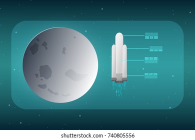 Abstract  technology  display with moon and rocket.  Trendy geometric elements. Design.  Vector illustration. 