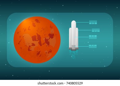 Abstract  technology  display with planet mars and rocket.  Trendy geometric elements. Design.  Vector illustration. 