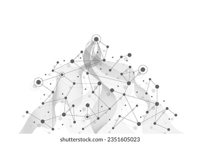 Resumen del fondo de diseño del concepto de negocio global digital de punto tecnológico y conexión de línea. Comunicación en redes sociales. Ilustración del vector