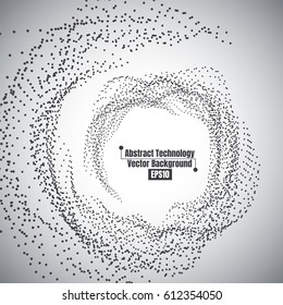 Abstrakte Technologie Punktteilchen wirbelnder Vektorhintergrund. Technologiedesign-Vorlage mit Kopienraum.