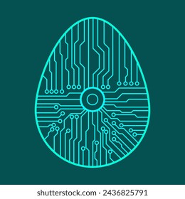 Abstrakte Technologie Osterei. Glückliches Osterei. Abstraktes Ei. Ei in einem elektronischen Schaltkreis.