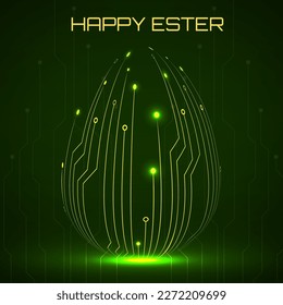 Abstract technology Easter eggs with circuit board. Happy Easter Egg