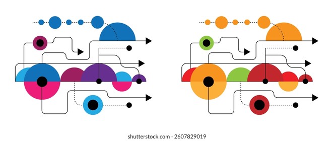 Abstract Technology and Electricity Connections Line Art Element Colorful. Graphic design elements and resources vector art