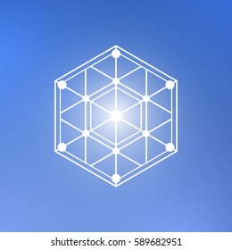 Abstract technology element on a blue background. Communication element. Hexagon element.
