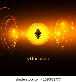 Abstract technology ethereum. circuit line on binary code and gears background. Vector illustration cryptocurrency mining concept