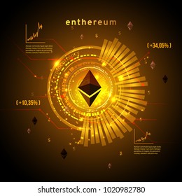 Abstract technology ethereum. circuit line on binary code and gears background. Vector illustration cryptocurrency mining concept
