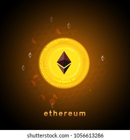 Abstract technology ethereum. circuit line on binary code and gears background. Vector illustration cryptocurrency mining concept