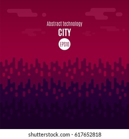 Abstract technology flat city. Modern red background from liquid forms. Vector illustration