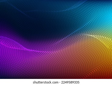 Abstract technology furturistic design dots flow particles dynamic wave on neon colors background. Vector illustration