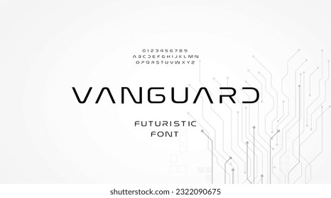 Resumen de la tecnología del alfabeto futurista. ilustración vectorial vanguardista digital futurista moderno de la tipografía del espacio geométrico
