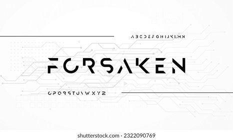 Abstract technology futuristic alphabet font. forsaken digital futuristic modern geometric space typography vector illustration
