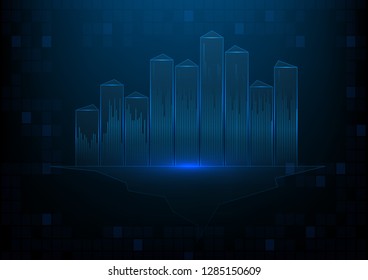 Abstract technology futuristic background of digital cityscape with lined building.