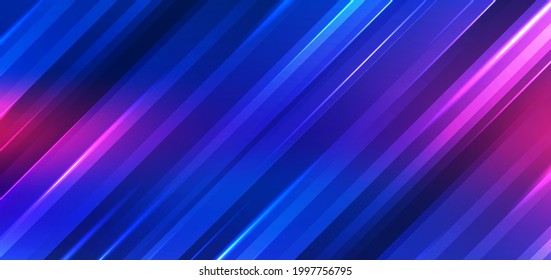 Tecnología abstracta las luces de neón de fondo futurista efecto líneas rayadas brillantes color de gradiente azul y rosa. Ilustración del vector