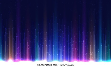 Abstract technology futuristic big data visualization concept neon lighting effect arrow lines signal pattern on dark blue background. Social network visual information complexity design. Vector