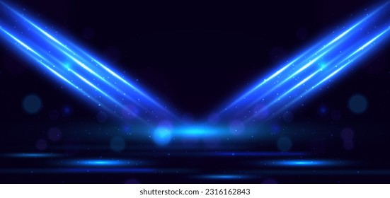 Abstract technology futuristic blue light rays effect on dark background and dot glitter. Vector illustration