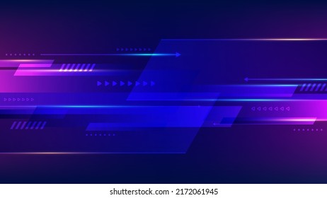 Abstract technology futuristic blue and pink neon color geometric arrows shapes motion background. Vector illustration