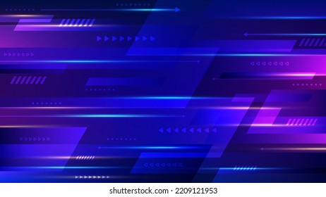 Abstract technology futuristic blue and pink neon color geometric arrows shapes motion background. Template with header and footer for brochure, print, ad, magazine, poster, website, magazine, leaflet