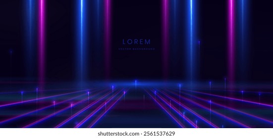 Abstract technology futuristic blue and pink light ray on dark blue background with lighting effect. Vector illustration