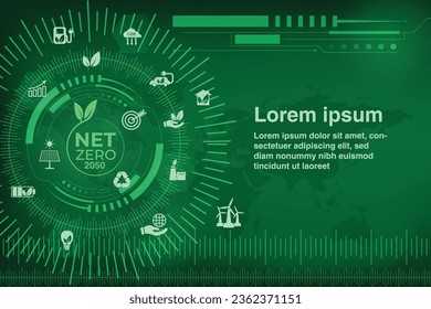 Resumen de tecnología futurista con concepto neutro de carbono. Objetivo cero neto de emisiones de gases de efecto invernadero