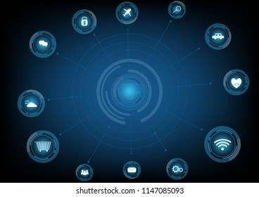 Abstract technology futuristic circle tech and planet with internet of things icon.