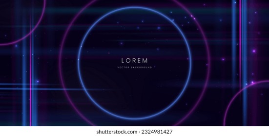 Abstract technology futuristic circles neon glowing blue and pink light lines effect on dark blue background. Vector illustration