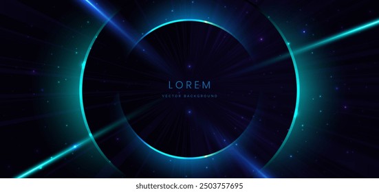 Abstract technology futuristic circles neon glowing blue lighting effect on black background. Vector illustration