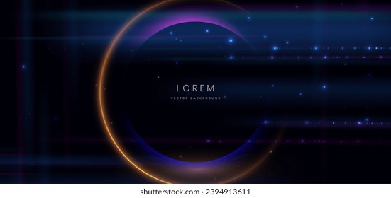 Abstract technology futuristic circles right lay neon glowing light effect on dark blue background. Vector illustration