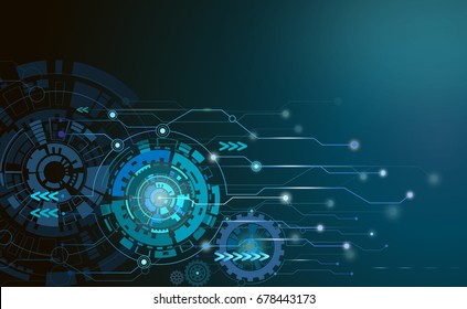 Abstract technology futuristic circuit board,Hi-tech computer digital telecom concept,Technological with arrow various light energy on blue sky of cyberspace,Vector illustration and circle background.