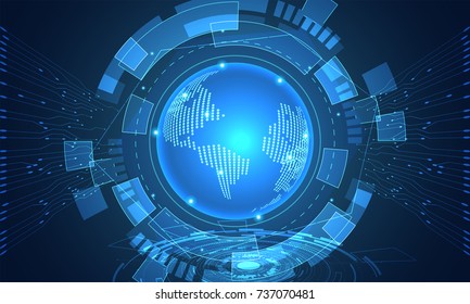 Abstract technology futuristic circuit board,world and hexagon concept future world Hi-tech digital modern on dark blue background.Vector Illustration design 