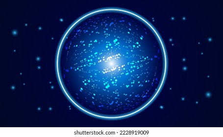 Abstract Technology Futuristic Concept Atomic Atom Communication On a modern blue background