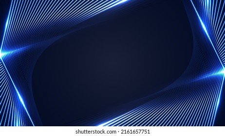 Abstract technology futuristic concept blue laser lines frame with lighting effect on dark background. Vector illustration